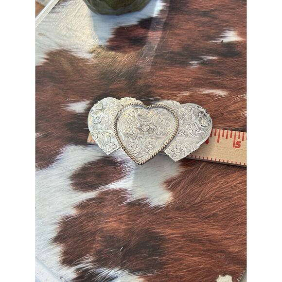 Sterling Silver Plate Montana Silversmiths Triple Heart Belt Buckle Western - Picture 7 of 10